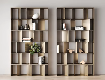 Modern Open Bookshelf Design With Multiple Compartments Books Decorative Items And Green Plants 3d model