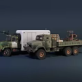 Weapon System Mounted On Military Truck With Cargo Bed And Equipment