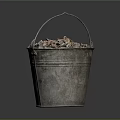 Vintage Rusty Metal Bucket Filled With Coal Ashes On Dark Background