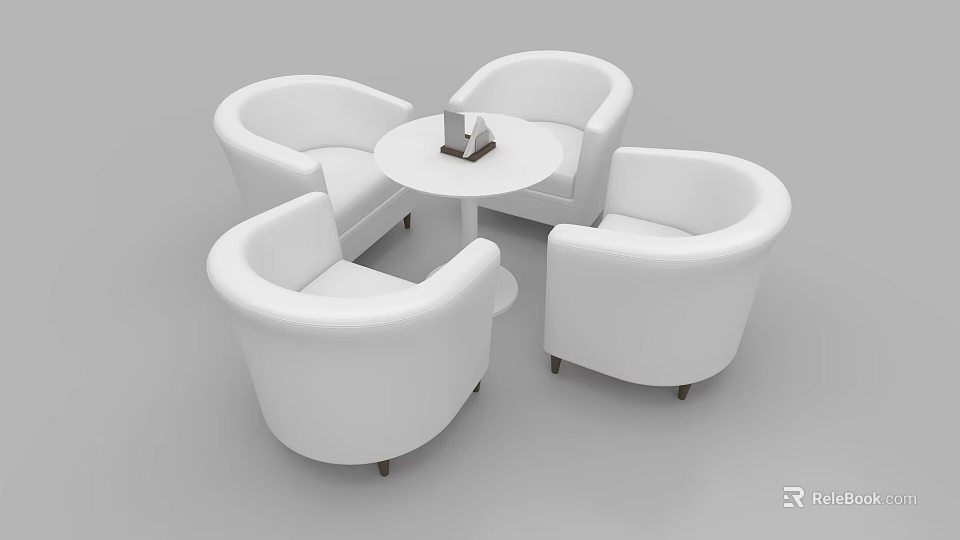 Modern White Round Negotiation Table with Curved Chairs for Meeting Space 3d model 