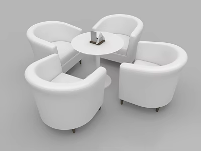 Modern White Round Negotiation Table with Curved Chairs for Meeting Space 3d model