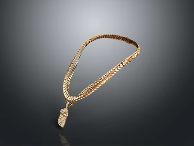 Elegant Gold Plated Necklace With Intricate Braided Chain And Ornate Pendant 3d model