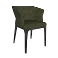 Modern Green Velvet Dining Chair With Curved Backrest And Black Metal Legs