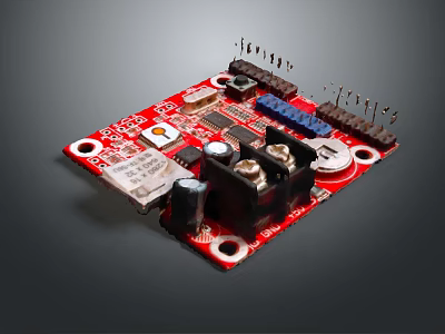 Red Electronic Circuit Board with Various Components Capacitors Resistors Chips and Connectors 3d model
