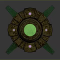 Ancient Circular Weapon With Green Glowing Core Metallic Structure And Green Arms 3d model