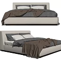 Modern Double Bed Interior Design With Upholstered Frame Gray Brown Bedding And Pillows