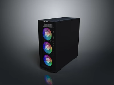 Black Computer Case Featuring Three Vibrant RGB Fans And Modern Sleek Design 3d model