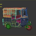 Vintage Blue Three Wheeled Tuk Tuk With Orange Canopy And Open Seating Design