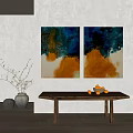 Vibrant Abstract Paintings With Blue Orange And White Fluid Colors For Interior Decor