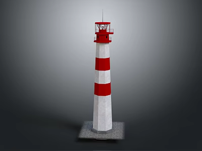 Tall Red And White Striped Lighthouse Architectural Design With Red Top And Base 3d model