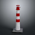 Tall Red And White Striped Lighthouse Architectural Design With Red Top And Base