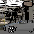 Sporty White SUV In Industrial Factory Space With High Ceilings Metal Beams And Natural Light