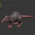 Game Movie Character 3D Model of Gray Rat with Red Eyes Pink Tail and Claws