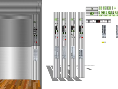 Elevator Door And Control Panels With Silver Finish And Multiple Buttons 3d model