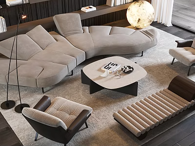 Modern Sectional Sofa And Round Coffee Table Set With Area Rug And Accent Chairs 3d model