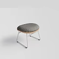 Modern Minimalist Ottoman With Gray Fabric Cushion Woven Detail And Metal Legs