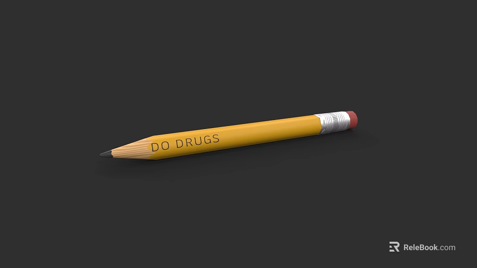 Yellow Pencil With DO DRUGS Text Red Eraser Tip On Black Background 3d model 