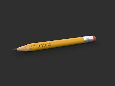 Yellow Pencil With DO DRUGS Text Red Eraser Tip On Black Background 3d model