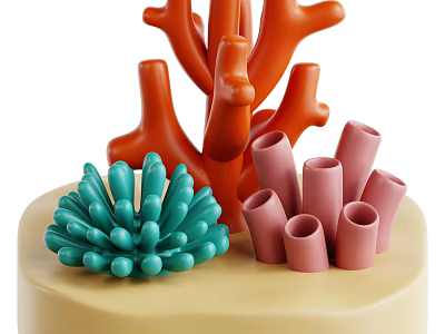 Green Seagrass Plants With Vibrant Orange Pink Tube Coral And Yellow Base 3d model