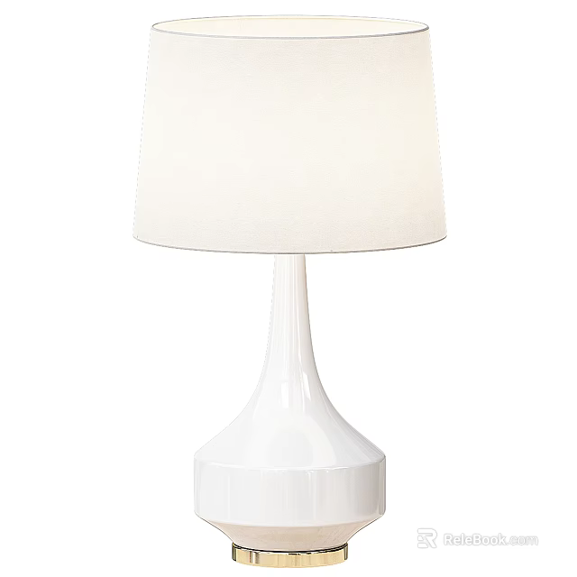White Modern Table Lamp With Curved White Base And Smooth Round Shade For Bedroom Decor 3d model 