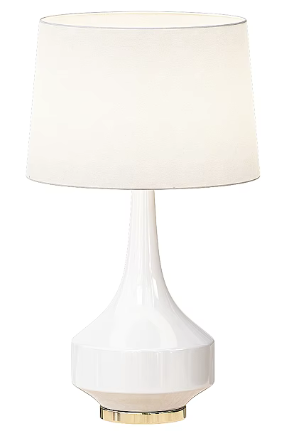 White Modern Table Lamp With Curved White Base And Smooth Round Shade For Bedroom Decor 3d model