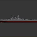 Detailed Warship Model With Gray Deck Red Hull And Naval Cannons