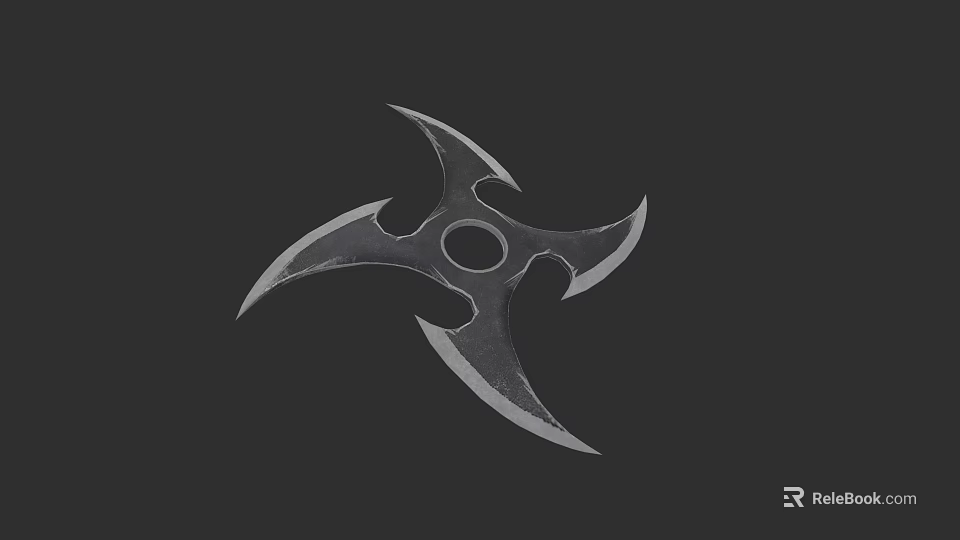 Traditional Ninja Shuriken Metal Throwing Weapon With Three Sharp Blades And Central Hole 3d model 