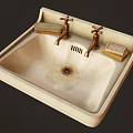White Square Ceramic Washbasin with Two Brass Faucets Brush and Soap