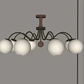 Modern Cream Colored Chandelier With Multiple Spherical Shades Golden Frame And Wooden Top
