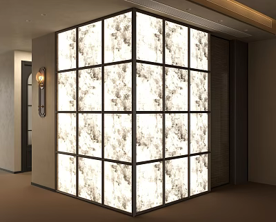 Modern Partition with Glass Grid Panels and Metal Frame for Interior Design Spaces 3d model
