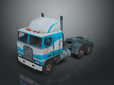 Vintage Blue And White Truck Featuring Cabover Design And Red Roof Lights 3d model