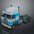 Vintage Blue And White Truck Featuring Cabover Design And Red Roof Lights