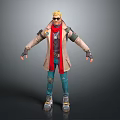 3D Character Model With Blonde Hair Sunglasses Beige Long Coat Red Scarf And Blue Pants