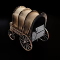 Vintage Carriage With Canopy Top Metal Frame And Wooden Wheels On Reflective Surface