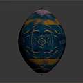 Vibrant Blue Yellow Pink Hot Air Balloon With Decorative Patterns And Red Basket