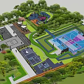 Park Landscape Design With Basketball Court Recreation Area Green Trees And Pathways