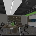 Spacious Modern Public Office Area With Open Layout Desks Computers Chairs Windows And Lighting 3d model