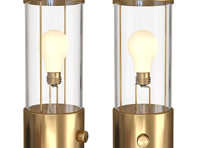 Modern Table Lamps With Transparent Glass Shades Golden Bases And Light Bulbs Inside 3d model