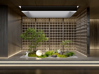 Modern indoor group small landscape plant pile spherical shrub moss ball with flower shrub plant combination 3d model