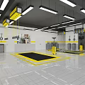 4S Auto Shop Service Area With Car Lifts Repair Equipment And Clean Floor