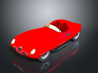 Classic Red Sports Car With Streamlined Body Two Seat White Interior And Silver Wheels 3d model