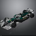 Green And White Formula 1 Race Car With Aerodynamic Body And Sponsor Logos