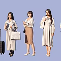 Multiple Women With Luggage And Bags In Various Poses Standing Or Walking