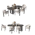 Elegant Modern Dining Table Set With Light Chairs Decorative Vase And Flowers 3d model