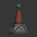 Decorative Tower Ornament With Octagonal Stone Base Red Cone And Metallic Sphere Top 3d model