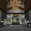 New Chinese Lobby Hotel Lobby Hotel Lobby Hotel Front Desk Reception Area Front Desk Cashier Rest Area 3d model