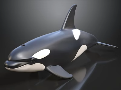 Realistic Black And White Orca Model With Fins And Tail On Black Background 3d model