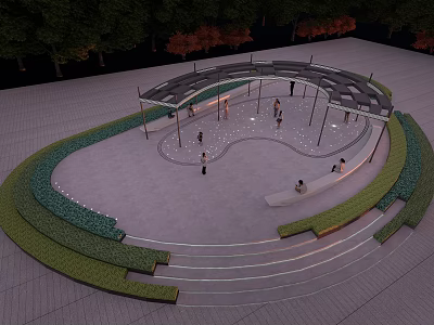 Scenic Outdoor Circular Pergola Design With Greenery Steps And People Activities 3d model