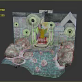 Ancient Scene With Stone Walls Circular Ornaments Water Pool And Central Structure