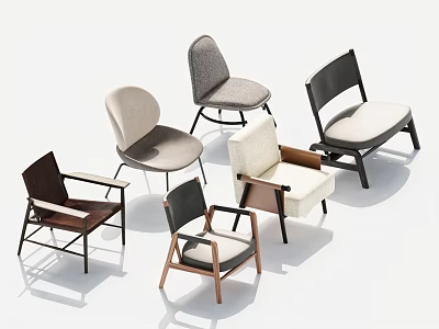 Modern Lounge Chairs Collection With Assorted Designs Fabric Seats And Wooden Frames 3d model